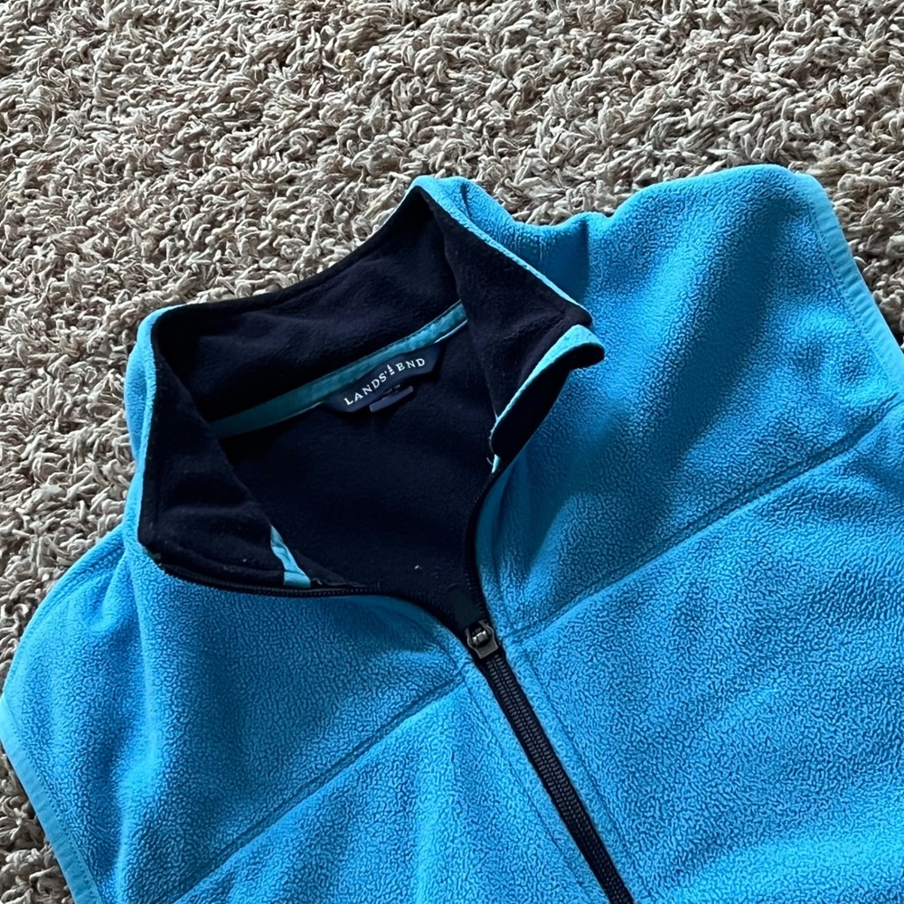 Lands End Womens Fleece Vest Bright Blue Full Zip Mock Neck Size M 10-12 Petite